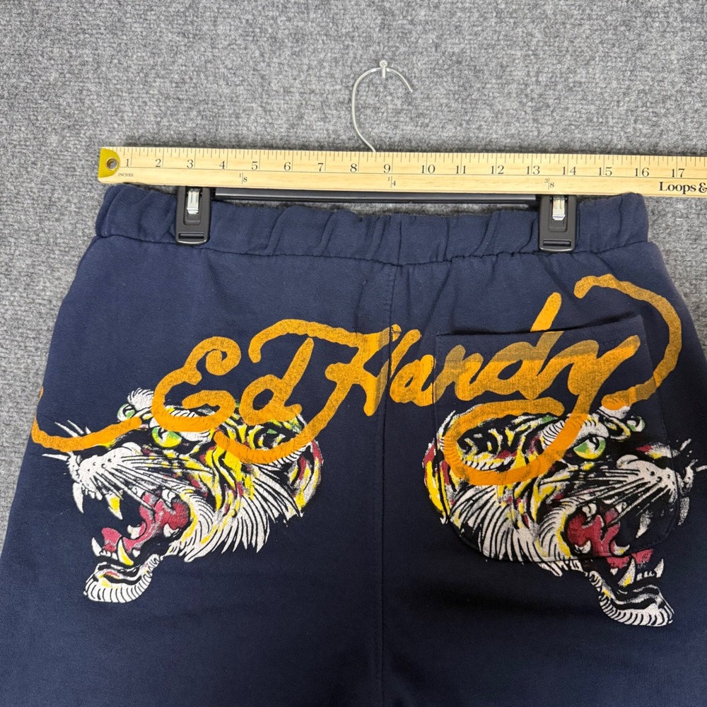 Ed Hardy Men's Tiger Graphic Sweat Shorts Large Blue Cotton Raw Hem Y2K - Picture 3 of 9